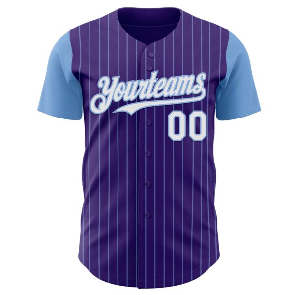 Custom Purple Light Blue Pinstripe White Authentic Two Tone Baseball Jersey