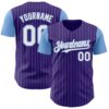 Custom Purple Light Blue Pinstripe White Authentic Two Tone Baseball Jersey