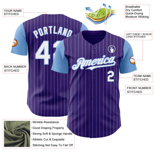 Custom Purple Light Blue Pinstripe White Authentic Two Tone Baseball Jersey