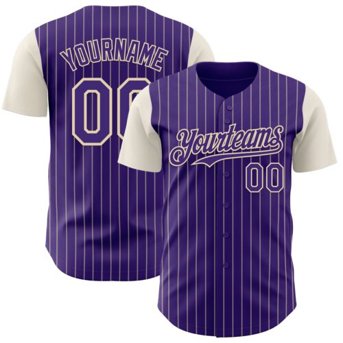 Custom Purple Cream Pinstripe Cream Authentic Two Tone Baseball Jersey