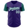 Custom Purple Teal Pinstripe White Authentic Two Tone Baseball Jersey