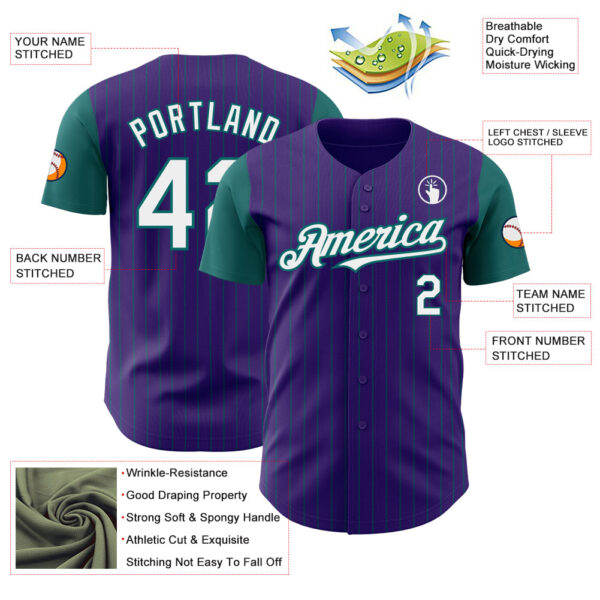 Custom Purple Teal Pinstripe White Authentic Two Tone Baseball Jersey