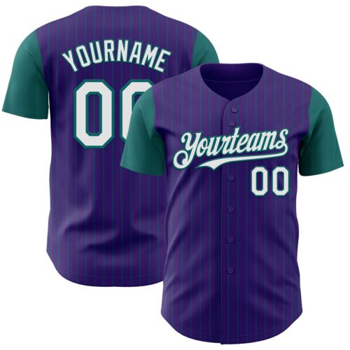 Custom Purple Teal Pinstripe White Authentic Two Tone Baseball Jersey