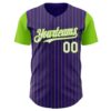 Custom Purple Neon Green Pinstripe White Authentic Two Tone Baseball Jersey