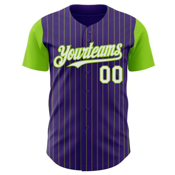 Custom Purple Neon Green Pinstripe White Authentic Two Tone Baseball Jersey