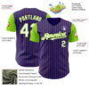 Custom Purple Neon Green Pinstripe White Authentic Two Tone Baseball Jersey