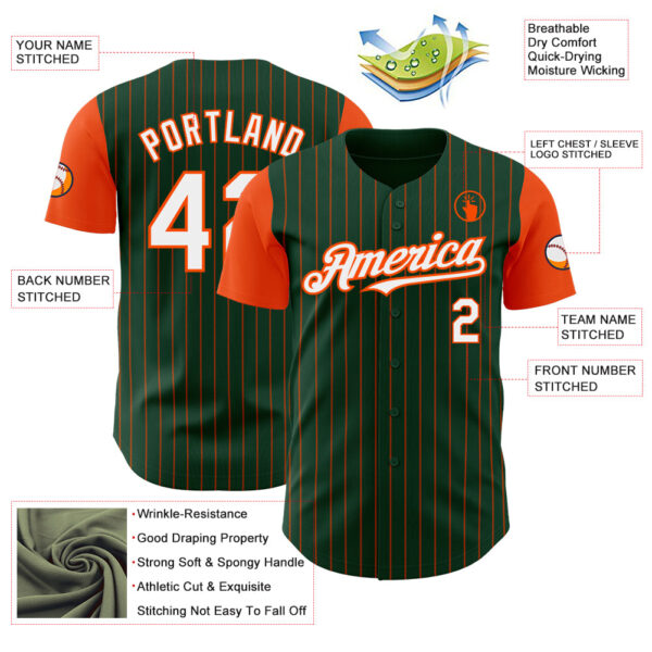 Custom Green Orange Pinstripe White Authentic Two Tone Baseball Jersey