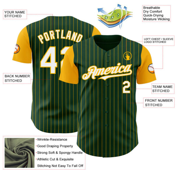 Custom Green Gold Pinstripe White Authentic Two Tone Baseball Jersey