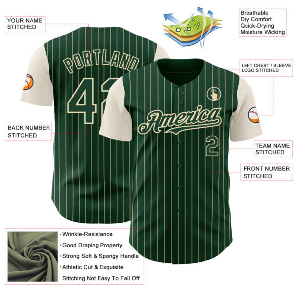 Custom Green Cream Pinstripe Cream Authentic Two Tone Baseball Jersey