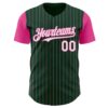 Custom Green Pink Pinstripe White Authentic Two Tone Baseball Jersey