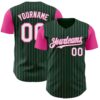 Custom Green Pink Pinstripe White Authentic Two Tone Baseball Jersey