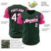 Custom Green Pink Pinstripe White Authentic Two Tone Baseball Jersey