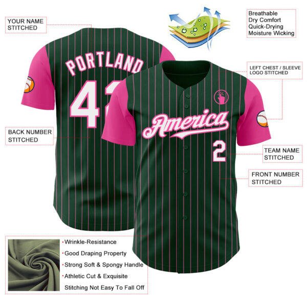 Custom Green Pink Pinstripe White Authentic Two Tone Baseball Jersey