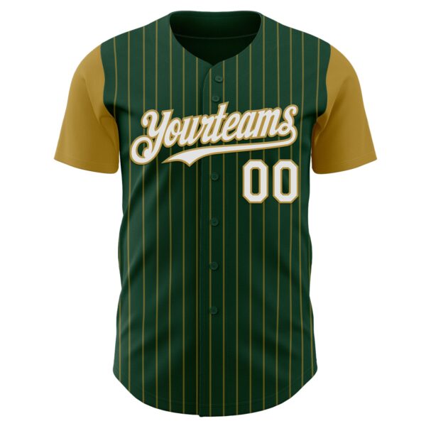 Custom Green Old Gold Pinstripe White Authentic Two Tone Baseball Jersey