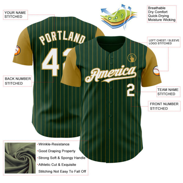 Custom Green Old Gold Pinstripe White Authentic Two Tone Baseball Jersey