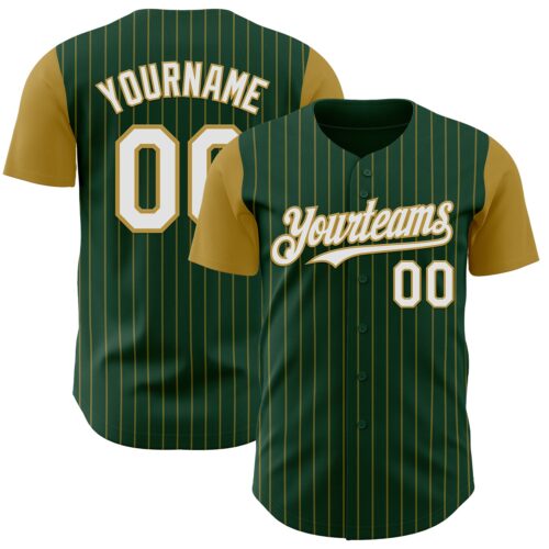 Custom Green Old Gold Pinstripe White Authentic Two Tone Baseball Jersey
