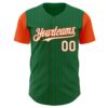 Custom Kelly Green Orange Pinstripe White Authentic Two Tone Baseball Jersey