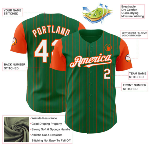 Custom Kelly Green Orange Pinstripe White Authentic Two Tone Baseball Jersey