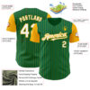 Custom Kelly Green Gold Pinstripe White Authentic Two Tone Baseball Jersey