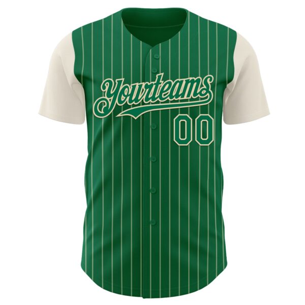 Custom Kelly Green Cream Pinstripe Cream Authentic Two Tone Baseball Jersey