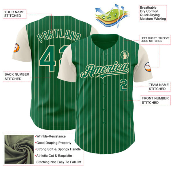 Custom Kelly Green Cream Pinstripe Cream Authentic Two Tone Baseball Jersey