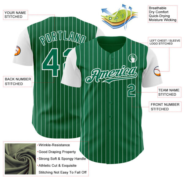Custom Kelly Green White Pinstripe White Authentic Two Tone Baseball Jersey