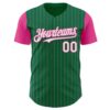 Custom Kelly Green Pink Pinstripe White Authentic Two Tone Baseball Jersey