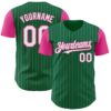 Custom Kelly Green Pink Pinstripe White Authentic Two Tone Baseball Jersey