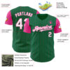 Custom Kelly Green Pink Pinstripe White Authentic Two Tone Baseball Jersey
