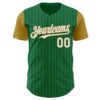Custom Kelly Green Old Gold Pinstripe White Authentic Two Tone Baseball Jersey