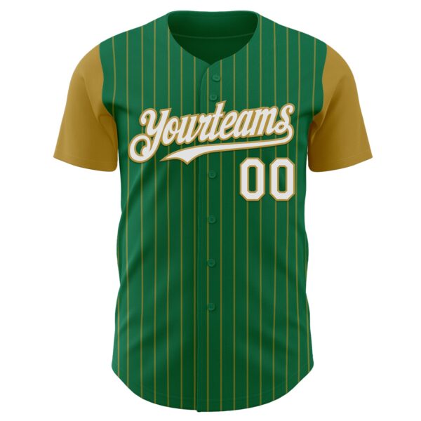 Custom Kelly Green Old Gold Pinstripe White Authentic Two Tone Baseball Jersey