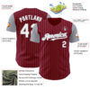 Custom Crimson Gray Pinstripe White Authentic Two Tone Baseball Jersey