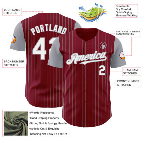 Custom Crimson Gray Pinstripe White Authentic Two Tone Baseball Jersey