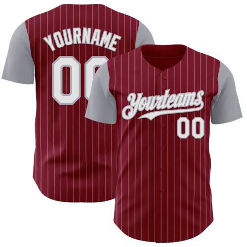 TwoTone1300 Custom Crimson Gray Pinstripe White Authentic Two Tone Baseball Jersey