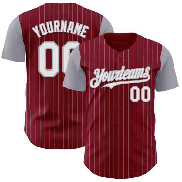Custom Crimson Gray Pinstripe White Authentic Two Tone Baseball Jersey
