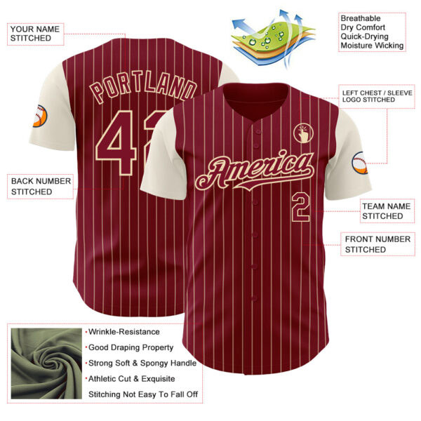 Custom Crimson Cream Pinstripe Cream Authentic Two Tone Baseball Jersey