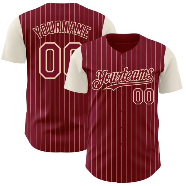 Custom Crimson Cream Pinstripe Cream Authentic Two Tone Baseball Jersey