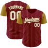 Custom Crimson Old Gold Pinstripe White Authentic Two Tone Baseball Jersey