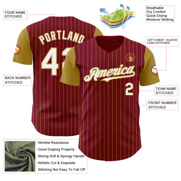 Custom Crimson Old Gold Pinstripe White Authentic Two Tone Baseball Jersey