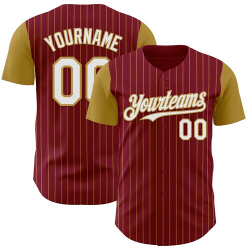 TwoTone1304 Custom Crimson Old Gold Pinstripe White Authentic Two Tone Baseball Jersey