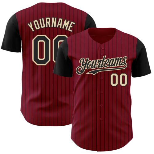 TwoTone1306 Custom Crimson Black Pinstripe Cream Authentic Two Tone Baseball Jersey