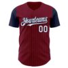 Custom Crimson Navy Pinstripe White Authentic Two Tone Baseball Jersey