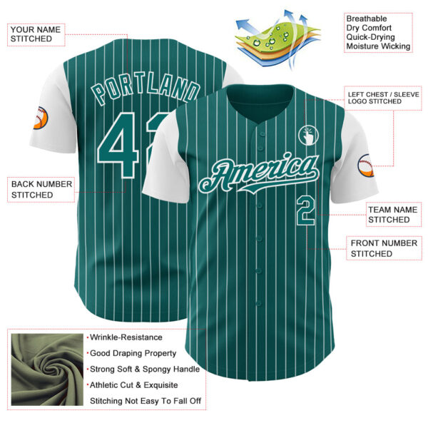 Custom Teal White Pinstripe White Authentic Two Tone Baseball Jersey