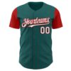 Custom Teal Red Pinstripe White Authentic Two Tone Baseball Jersey