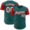 Custom Teal Red Pinstripe White Authentic Two Tone Baseball Jersey