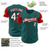 Custom Teal Red Pinstripe White Authentic Two Tone Baseball Jersey