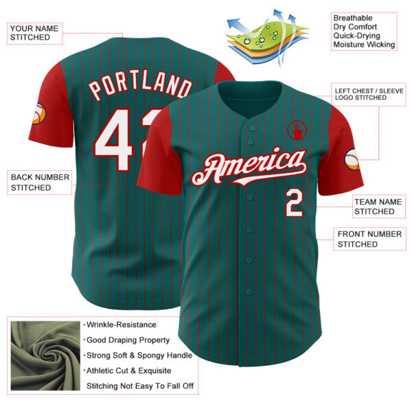 Custom Teal Red Pinstripe White Authentic Two Tone Baseball Jersey