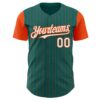 Custom Teal Orange Pinstripe White Authentic Two Tone Baseball Jersey