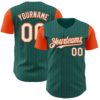 Custom Teal Orange Pinstripe White Authentic Two Tone Baseball Jersey