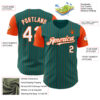 Custom Teal Orange Pinstripe White Authentic Two Tone Baseball Jersey